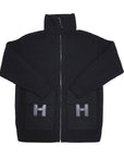 ニット ジャケット Hポケット ジップアップ 5H2228D3 ブラック ウール レザー 34