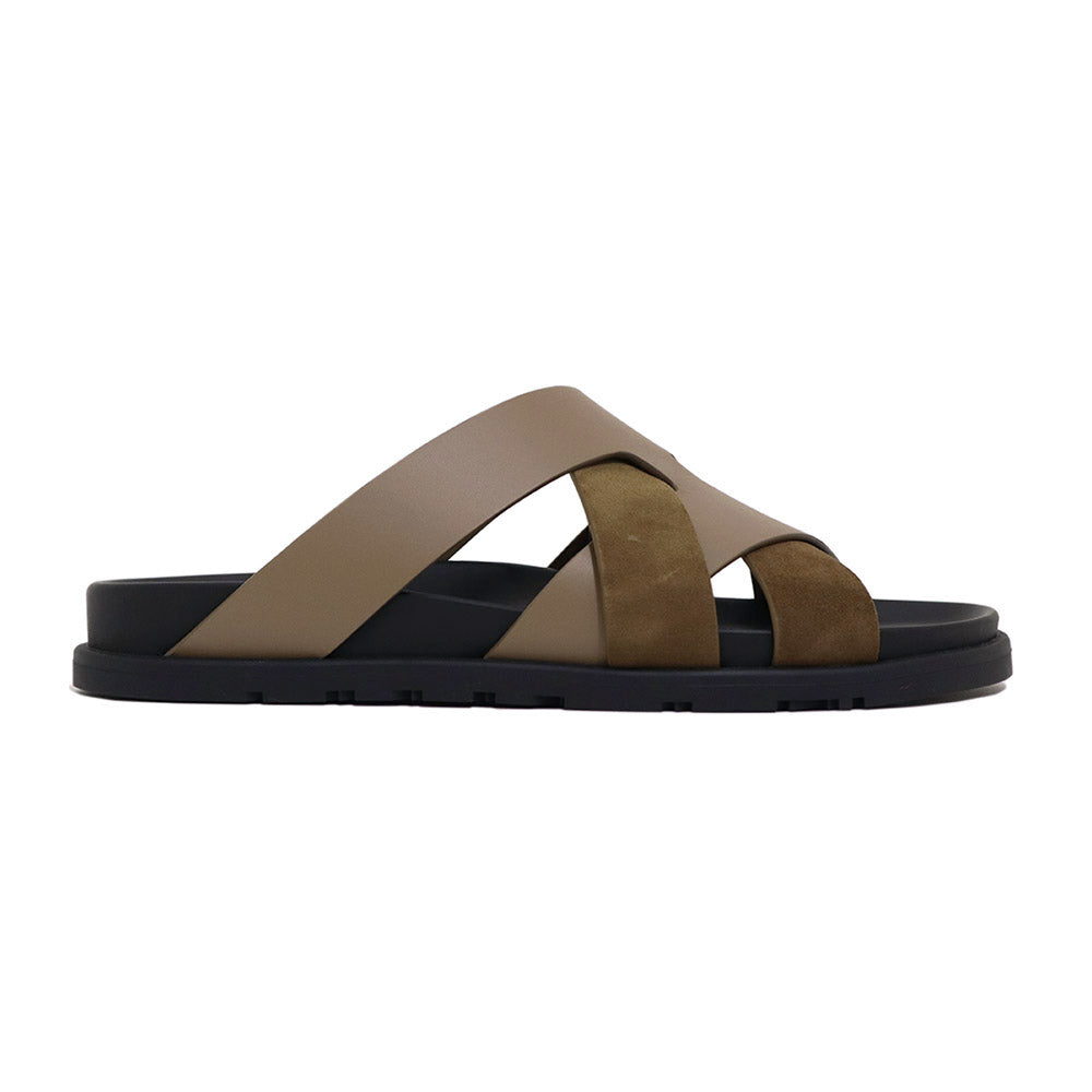 カジミール サンダル エトゥープ/ブラック カーフ/シェーヴルヴェロア 41.5 H251976ZHX4400 ブラウン レザー スエード