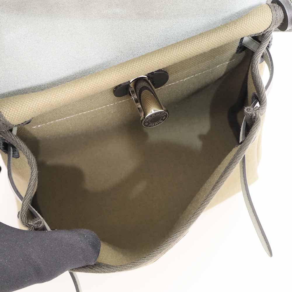 エールバッグ ジップ ミニ 20 ヴェールオリーブ/カーキ ヴァッシュハンター/トワルミリタリー シルバー金具 G刻印