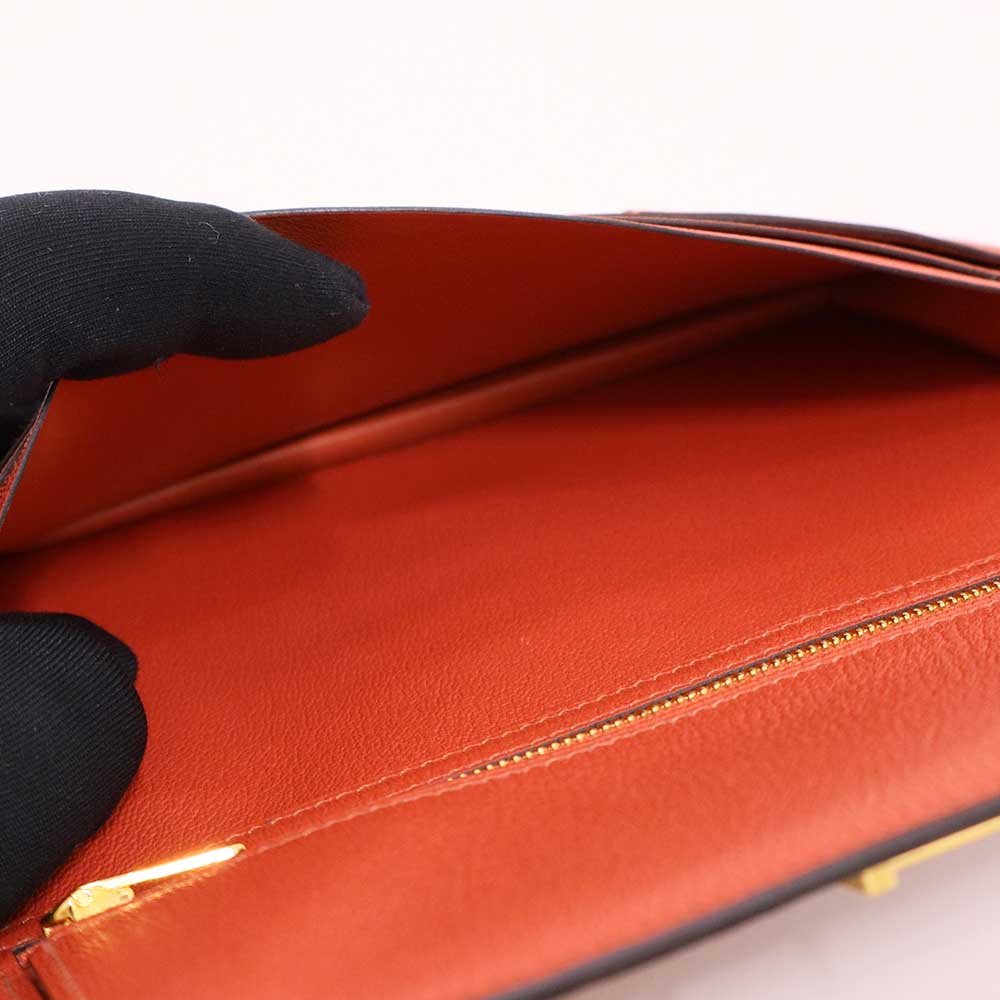 ベアン スフレ サンギーヌ アリゲーター シャイン ゴールド金具 T刻印 二つ折り長財布 オレンジ