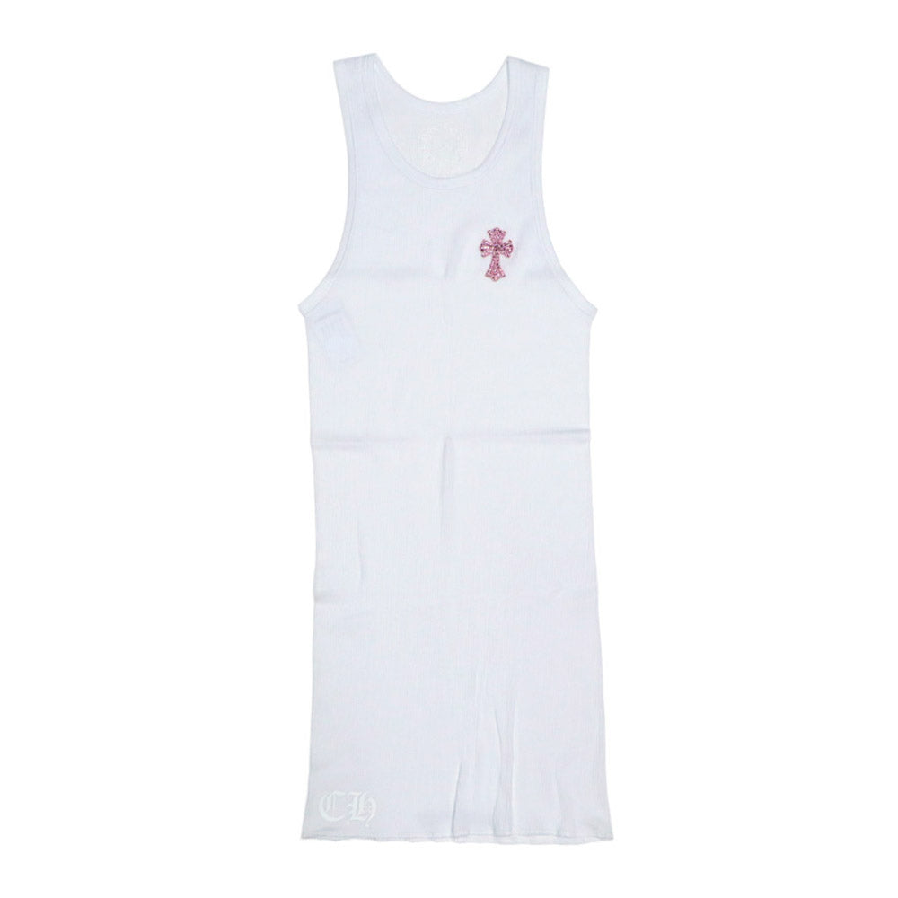 Beads Embroidery Cross Tank Top ビーズクロス タンクトップ ワンピース ホワイト ピンク ノースリーブ コットン M/L