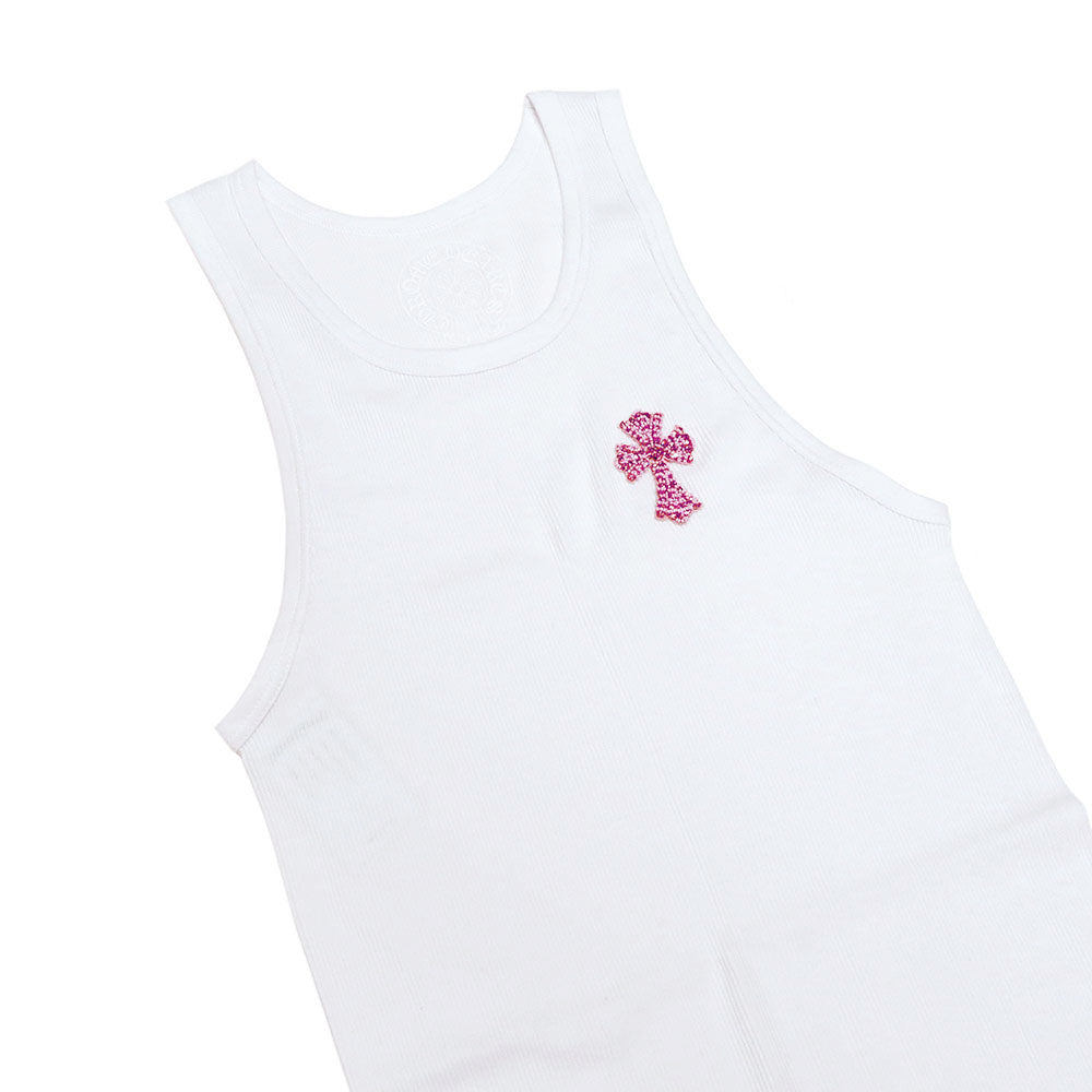 Beads Embroidery Cross Tank Top ビーズクロス タンクトップ ワンピース ホワイト ピンク ノースリーブ コットン M/L