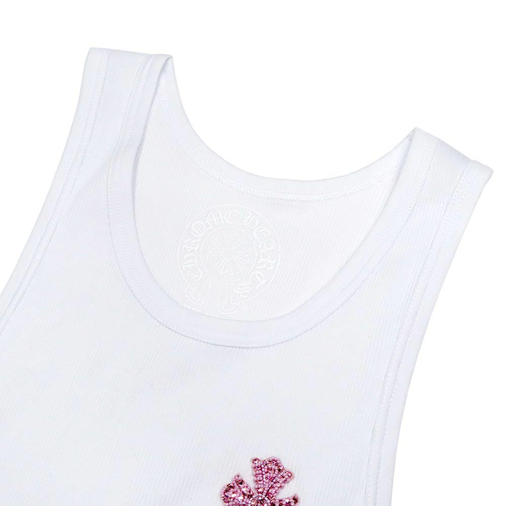 Beads Embroidery Cross Tank Top ビーズクロス タンクトップ ワンピース ホワイト ピンク ノースリーブ コットン M/L