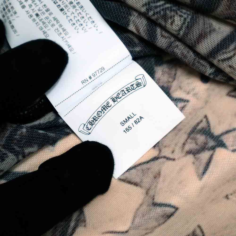 Off Shoulder Cemetery Cross Sheer Long Sleeve Bodysuit オフショルダー セメタリークロス シアー ロングスリーブ ボディスーツ ブラウン ブラック クロスパッチプリント S