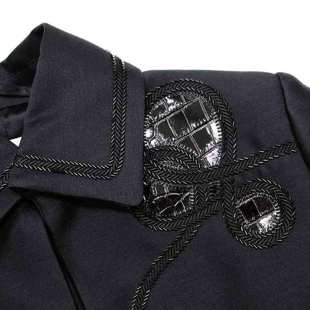 スペンサージャケット 刺繍入り 5H0244DD ブラック クロコダイル シルク ウール ビーズ 36