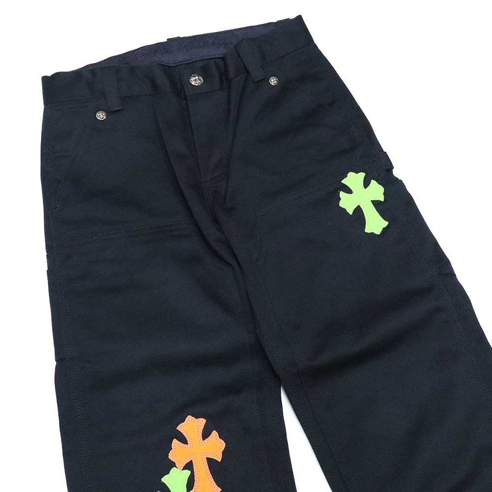 カーペンター デニムパンツ ダブルニー ブラック コットン クロスパッチ レザー 12Y キッズ