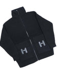 ニット ジャケット Hポケット ジップアップ 5H2228D3 ブラック ウール レザー 34