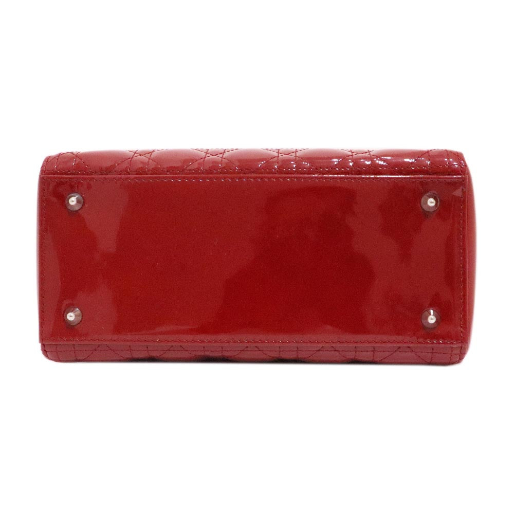 レディディオール 2WAY バッグ ミディアム VRB44551 レッド パテントレザー シルバー金具 エナメル