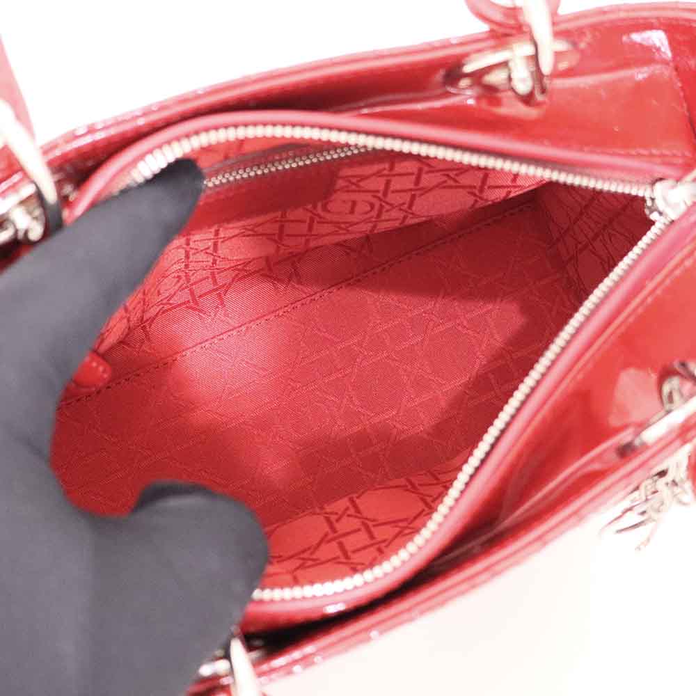 レディディオール 2WAY バッグ ミディアム VRB44551 レッド パテントレザー シルバー金具 エナメル