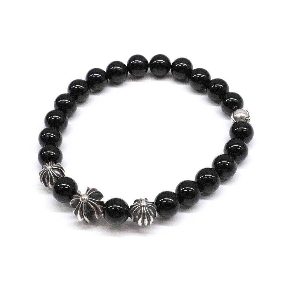 BEAD 8mm ビーズ ブレスレット SV925 シルバー ブラックトルマリン CHクロスボール