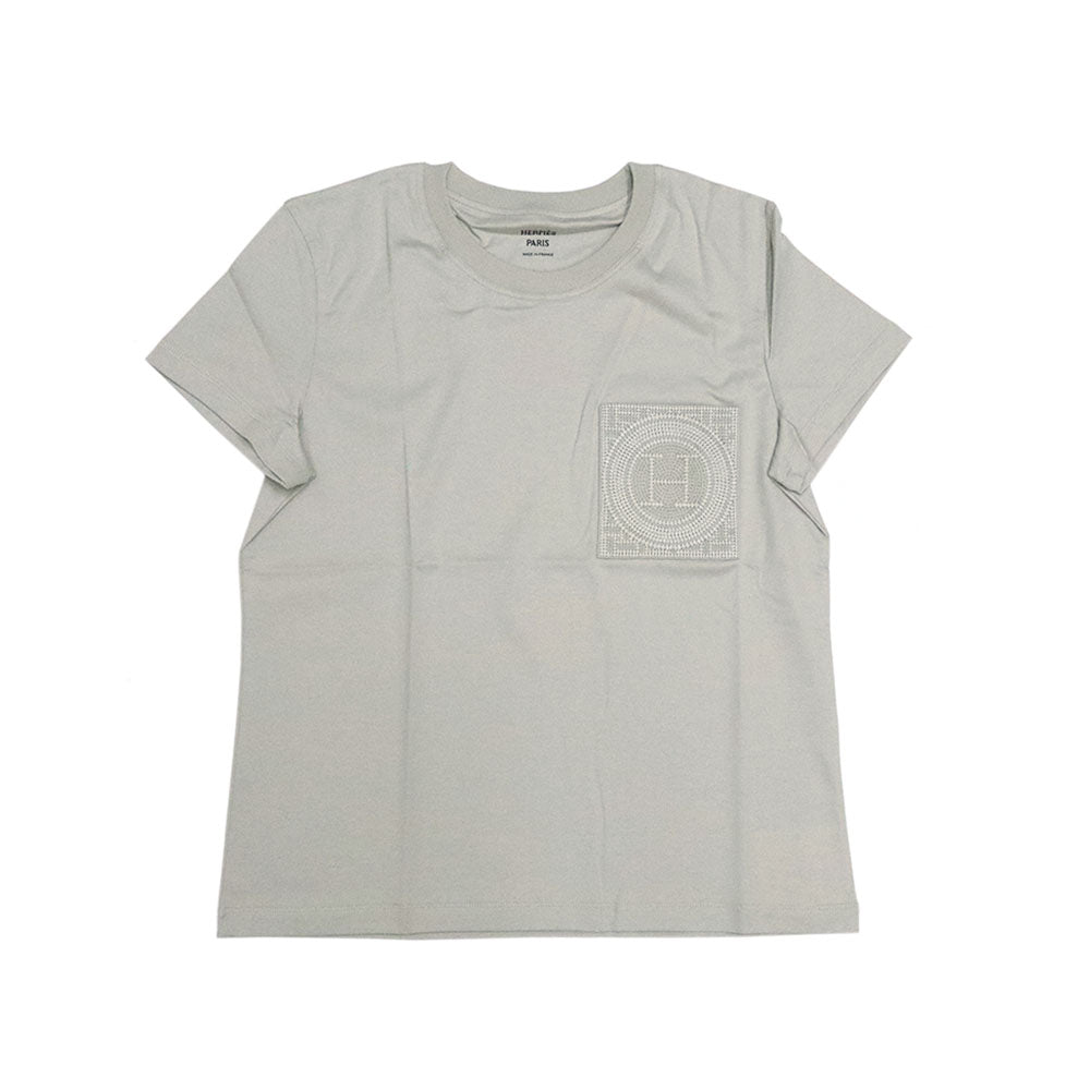 モザイク 刺繍入り ポケット Tシャツ 6H4615DA  ベージュ コットン 半袖 36 H パッチ
