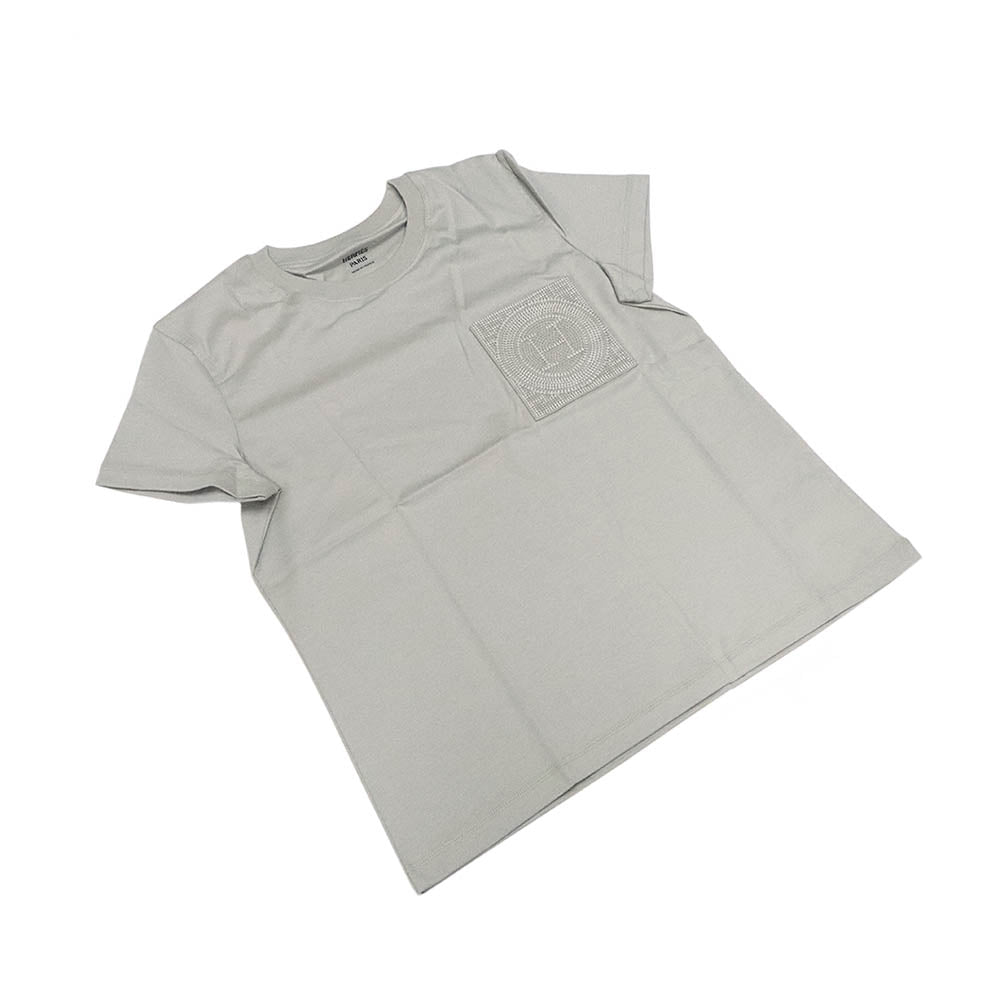 モザイク 刺繍入り ポケット Tシャツ 6H4615DA  ベージュ コットン 半袖 36 H パッチ