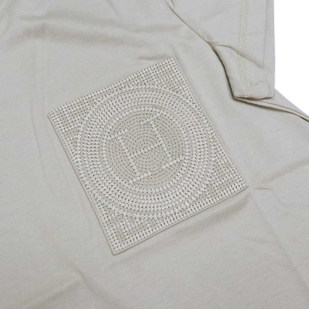 モザイク 刺繍入り ポケット Tシャツ 6H4615DA  ベージュ コットン 半袖 36 H パッチ