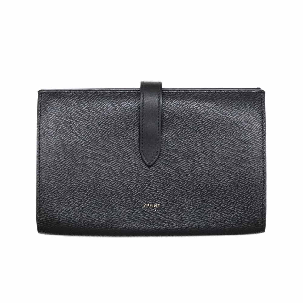 ラージ ストラップウォレット ブラック レザー ゴールド金具 二つ折り長財布