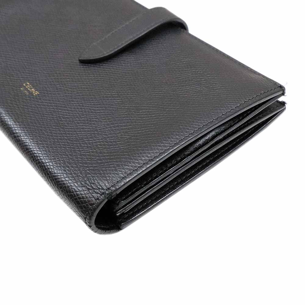 ラージ ストラップウォレット ブラック レザー ゴールド金具 二つ折り長財布