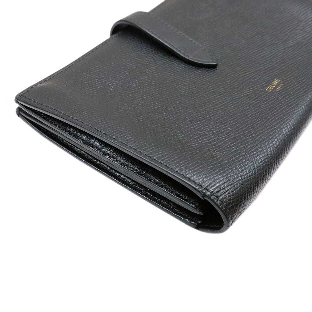 ラージ ストラップウォレット ブラック レザー ゴールド金具 二つ折り長財布