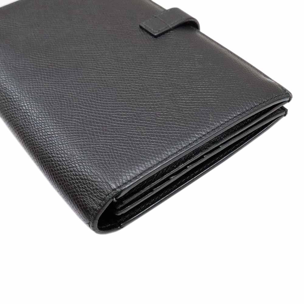 ラージ ストラップウォレット ブラック レザー ゴールド金具 二つ折り長財布