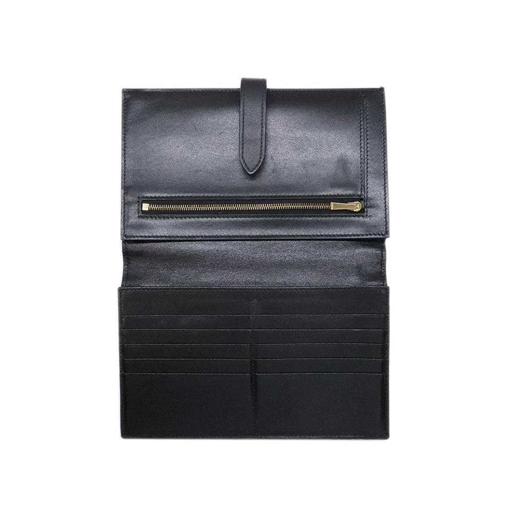 ラージ ストラップウォレット ブラック レザー ゴールド金具 二つ折り長財布
