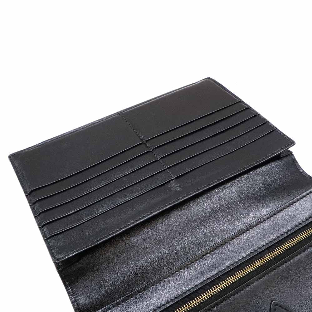 ラージ ストラップウォレット ブラック レザー ゴールド金具 二つ折り長財布