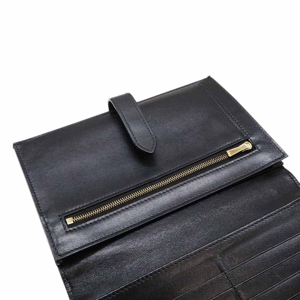ラージ ストラップウォレット ブラック レザー ゴールド金具 二つ折り長財布