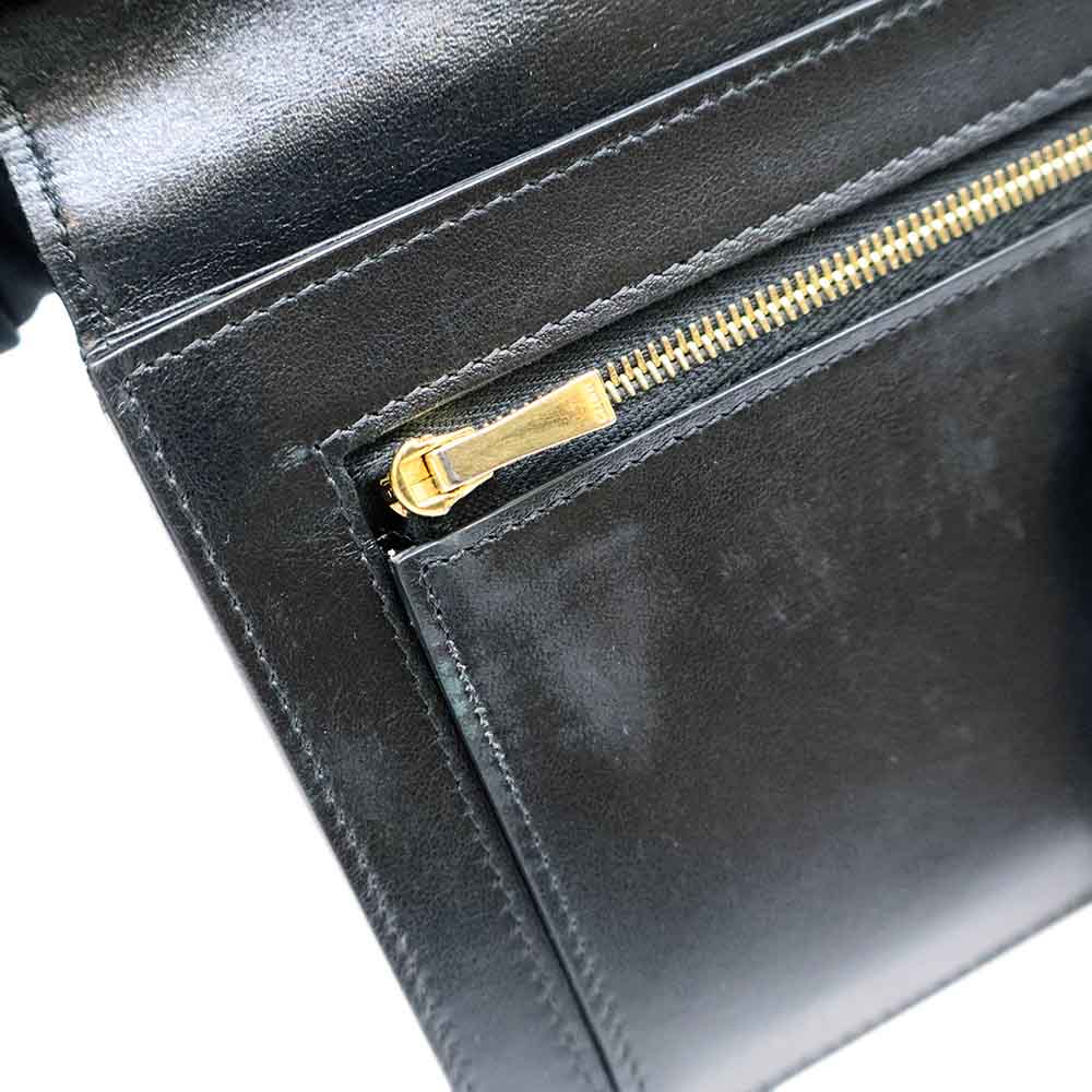 ラージ ストラップウォレット ブラック レザー ゴールド金具 二つ折り長財布