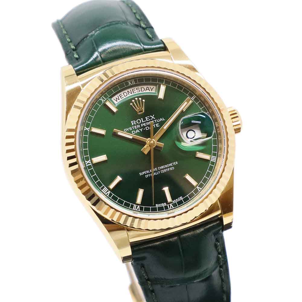 デイデイト 118138 ランダム K18YG/レザー グリーン 36mm