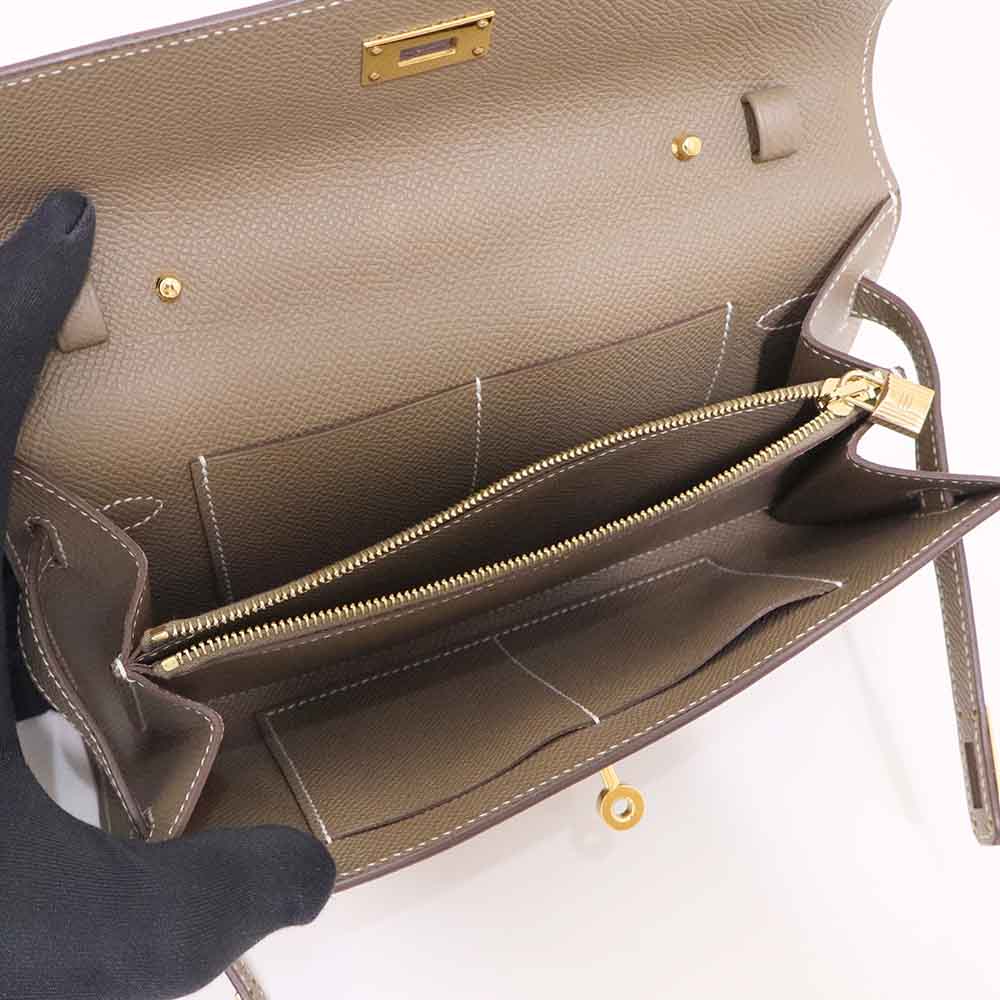 ケリーウォレット ロング トゥーゴー エトゥープ エプソン ゴールド金具 B刻印