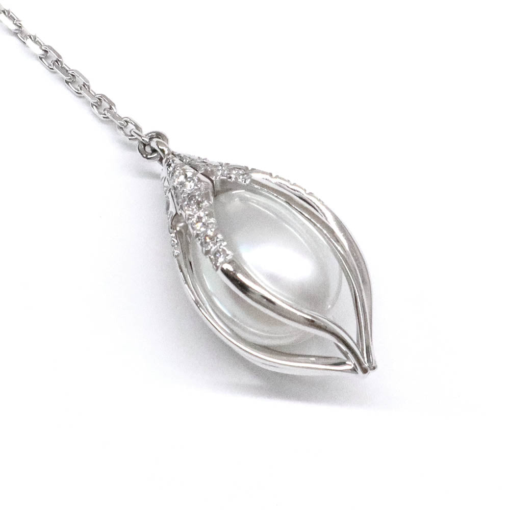 ブルジョン ド リス ネグリジェ ラリアットネックレス 750WG ホワイトゴールド パール 真珠 ダイヤモンド