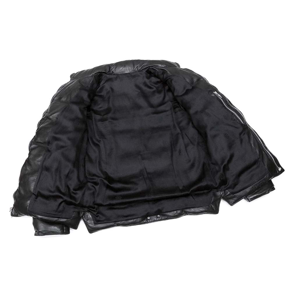 STIFF LTHR スティッフ クロスボールボタン ダウンジャケット ブラック レザー SV925 シルバー M スクロールラベル