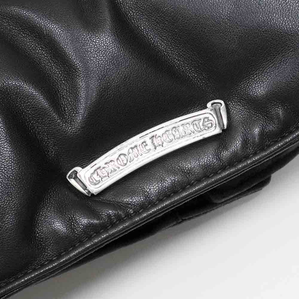 STIFF LTHR スティッフ クロスボールボタン ダウンジャケット ブラック レザー SV925 シルバー M スクロールラベル