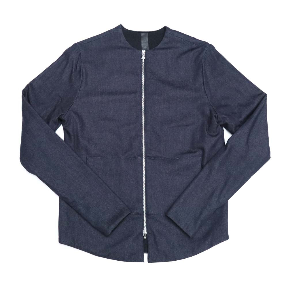 バッククロスパッチ ノーカラージャケット ネイビー デニム カシミヤ レザー SV925 シルバー スクロールラベル M
