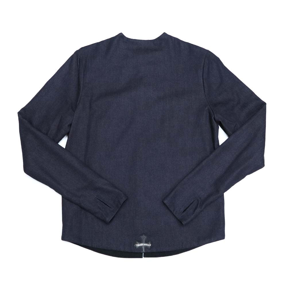 バッククロスパッチ ノーカラージャケット ネイビー デニム カシミヤ レザー SV925 シルバー スクロールラベル M