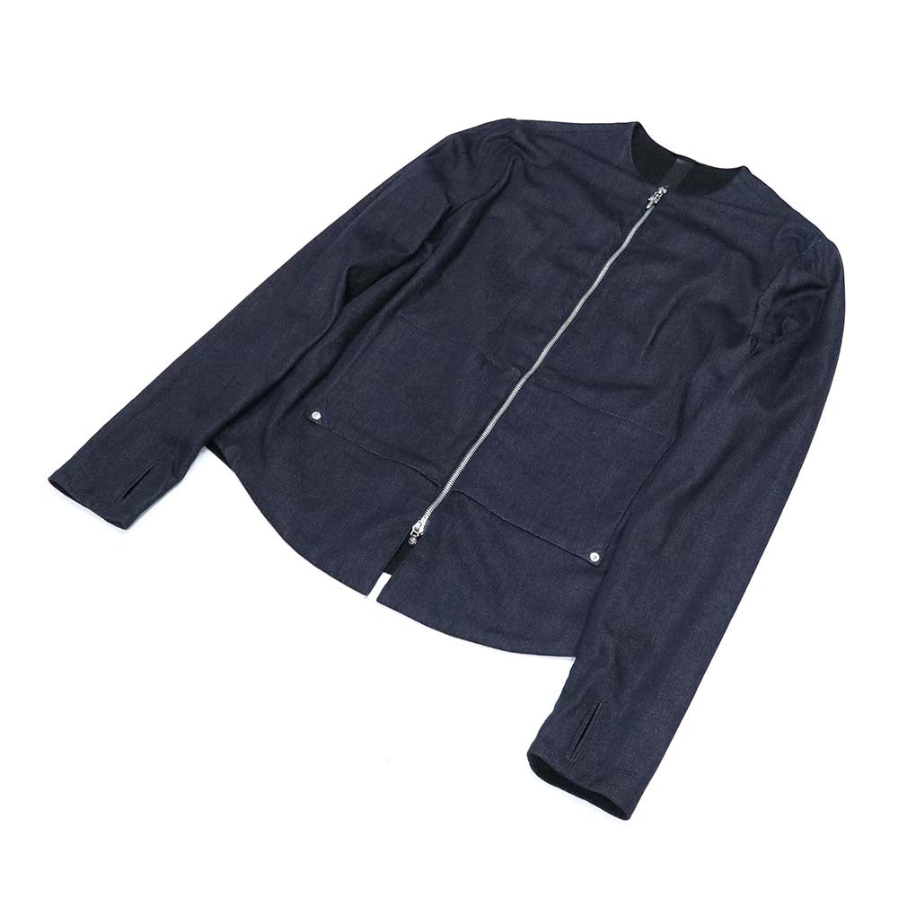 バッククロスパッチ ノーカラージャケット ネイビー デニム カシミヤ レザー SV925 シルバー スクロールラベル M