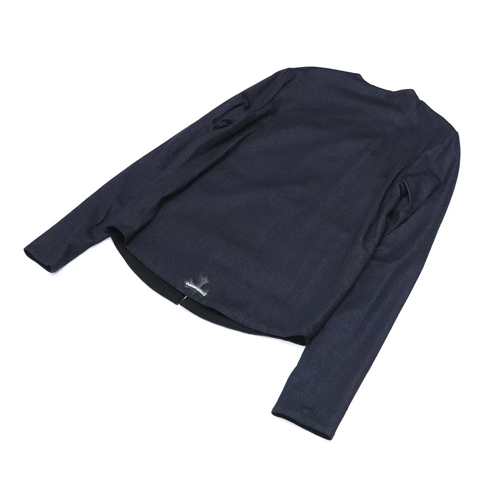 バッククロスパッチ ノーカラージャケット ネイビー デニム カシミヤ レザー SV925 シルバー スクロールラベル M