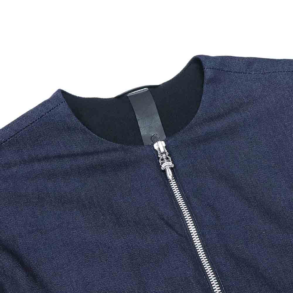 バッククロスパッチ ノーカラージャケット ネイビー デニム カシミヤ レザー SV925 シルバー スクロールラベル M