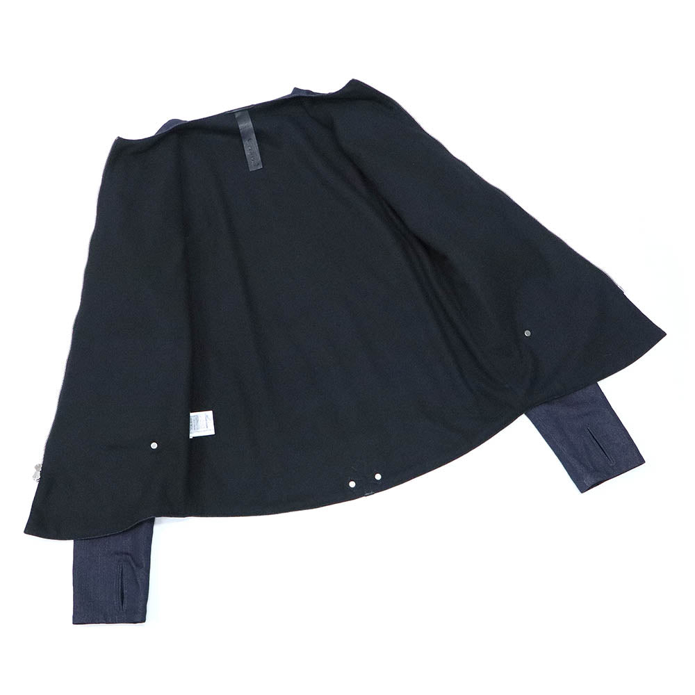 バッククロスパッチ ノーカラージャケット ネイビー デニム カシミヤ レザー SV925 シルバー スクロールラベル M