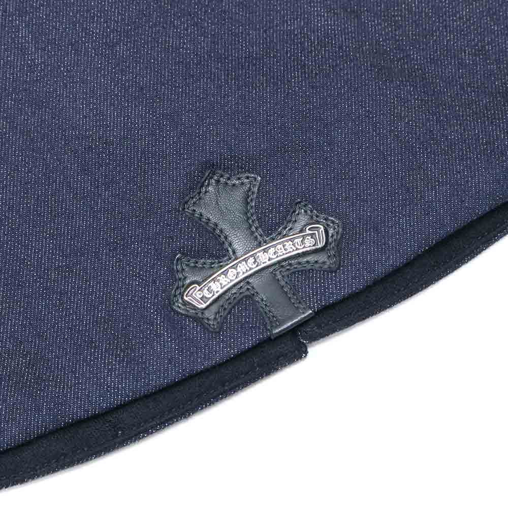 バッククロスパッチ ノーカラージャケット ネイビー デニム カシミヤ レザー SV925 シルバー スクロールラベル M