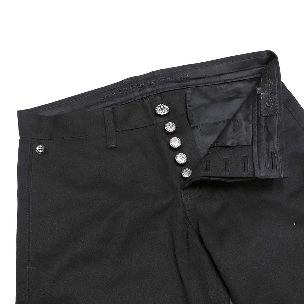クロスボールボタン チノパンツ ブラック コットン レザー SV925 シルバー 32 スクロールラベル