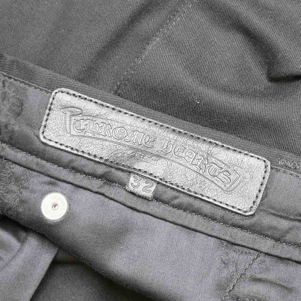 クロスボールボタン チノパンツ ブラック コットン レザー SV925 シルバー 32 スクロールラベル