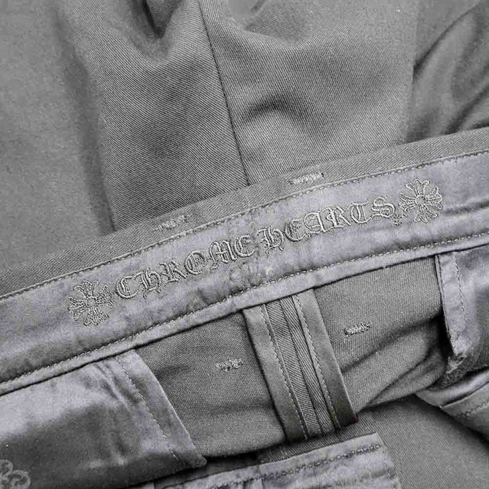 クロスボールボタン チノパンツ ブラック コットン レザー SV925 シルバー 32 スクロールラベル